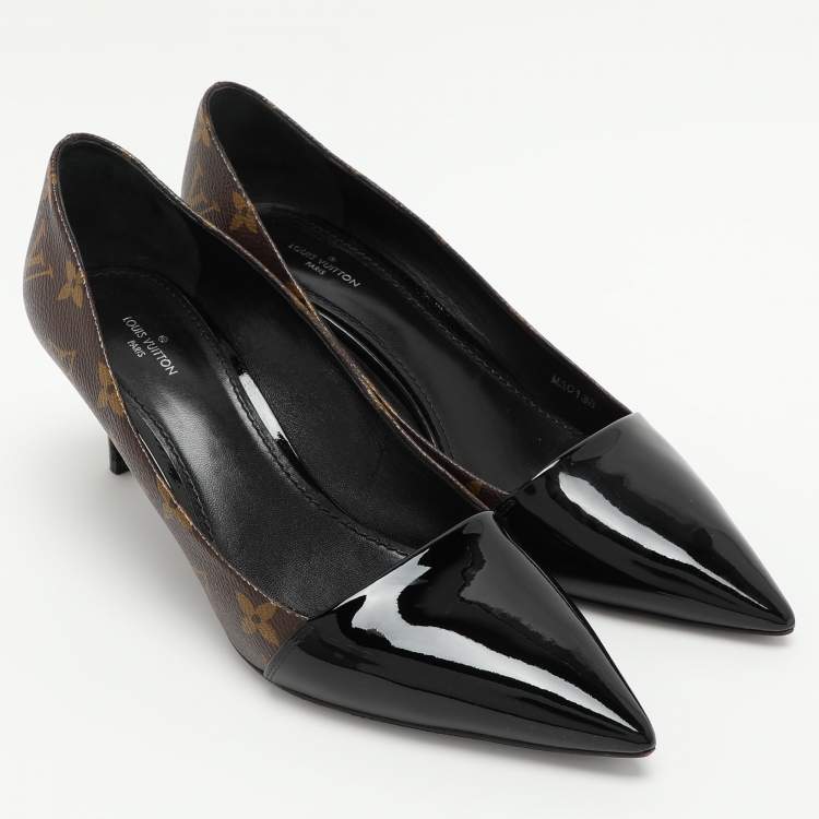 Pre Owned Louis Vuitton Brown Monogram Canvas and Patent Leather Fetish Pumps Size 39.5
