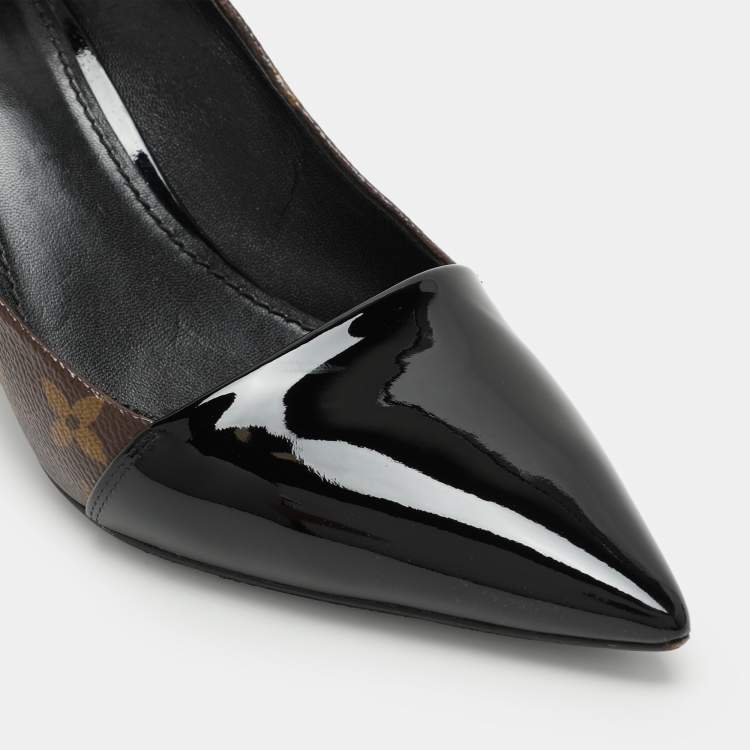 Pre Owned Louis Vuitton Brown Monogram Canvas and Patent Leather Fetish Pumps Size 39.5