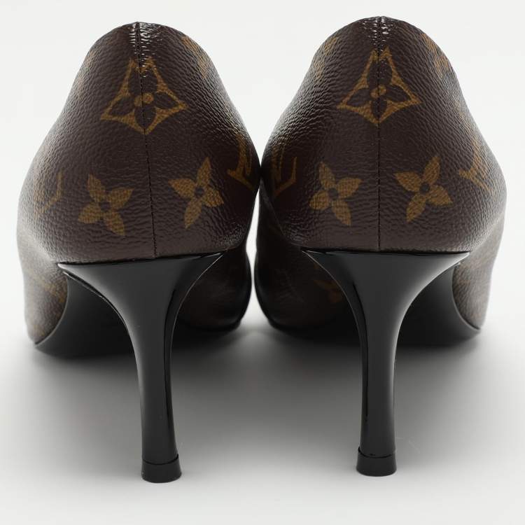 Pre Owned Louis Vuitton Brown Monogram Canvas and Patent Leather Fetish Pumps Size 39.5