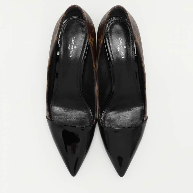 Pre Owned Louis Vuitton Brown Monogram Canvas and Patent Leather Fetish Pumps Size 39.5