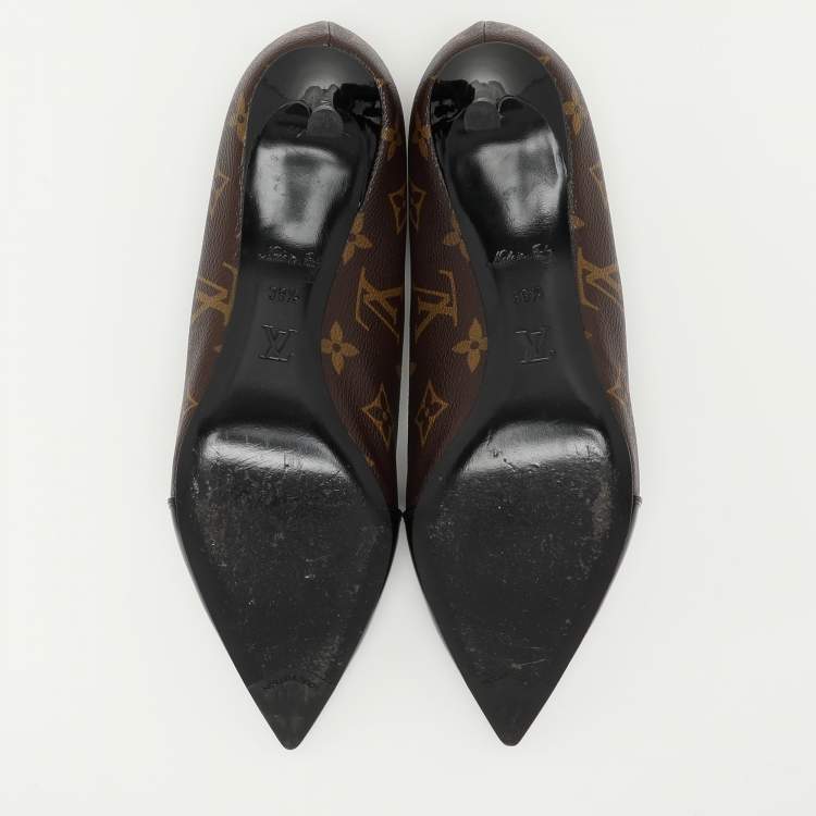 Pre Owned Louis Vuitton Brown Monogram Canvas and Patent Leather Fetish Pumps Size 39.5