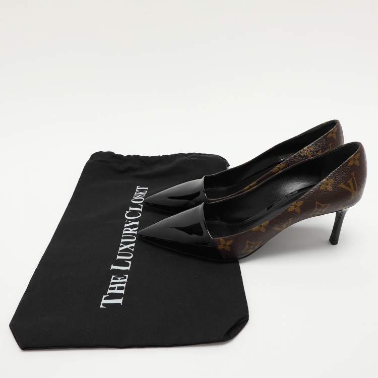 Pre Owned Louis Vuitton Brown Monogram Canvas and Patent Leather Fetish Pumps Size 39.5