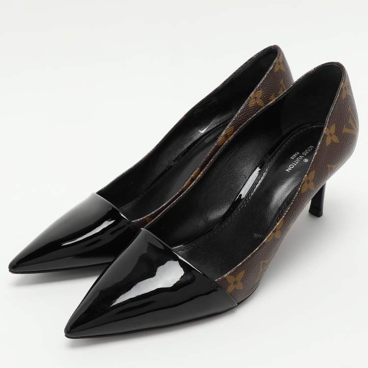 Pre Owned Louis Vuitton Brown Monogram Canvas and Patent Leather Fetish Pumps Size 39.5