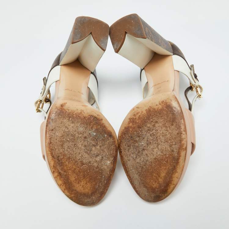 Pre Owned Louis Vuitton Tri Color Monogram Canvas and Leather Double Strap Sandals Size 38