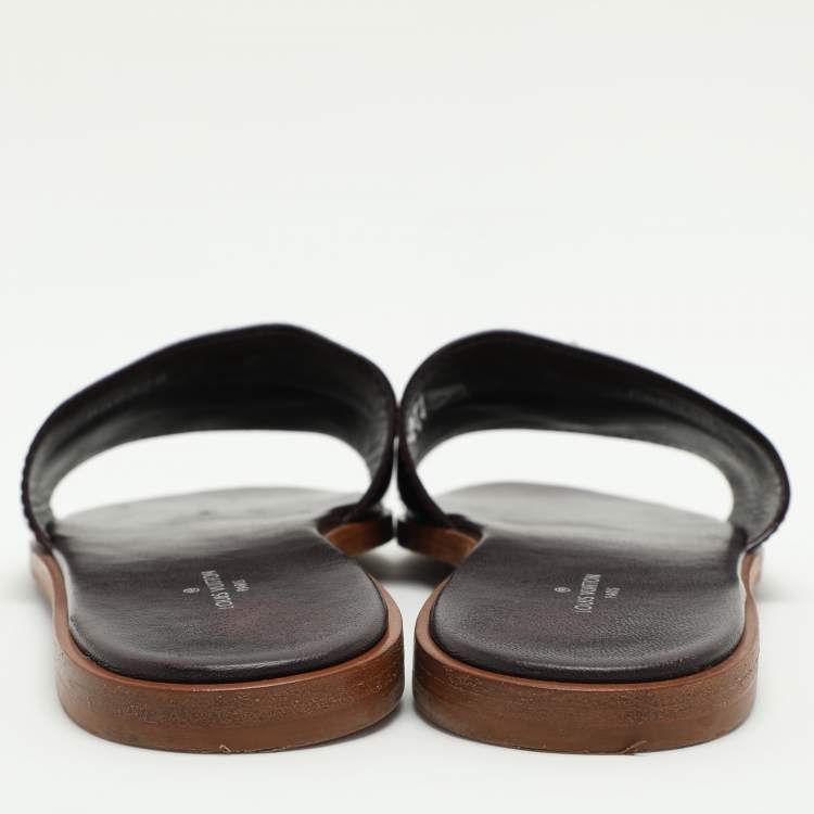 Pre Owned Louis Vuitton Burgundy Patent Leather Lock It Flat Slides Size 39