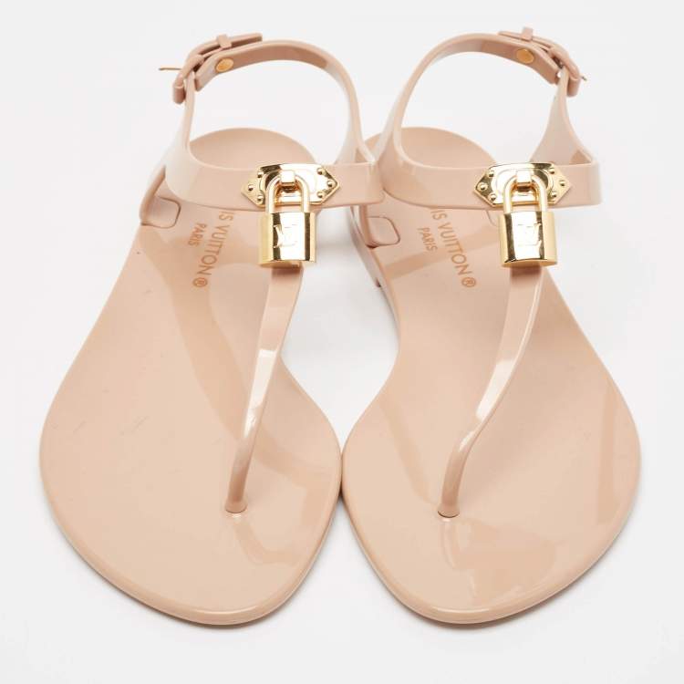 Pre Owned Louis Vuitton Pink Rubber Bikini Flat Sandals Size 38