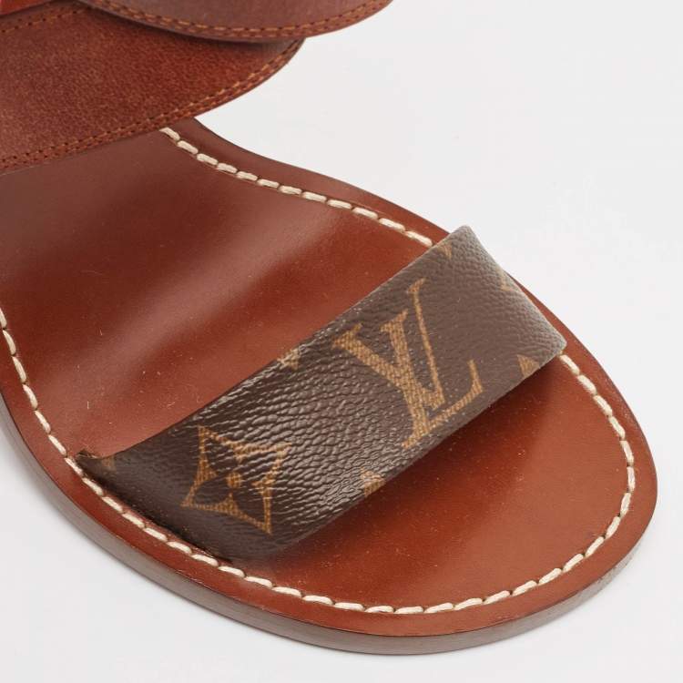 Pre Owned Louis Vuitton Brown Monogram Canvas and Leather Ocean Drive Sandals Size 37.5