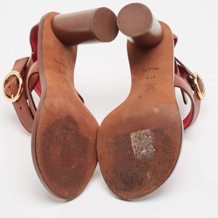 Pre Owned Louis Vuitton Brown Monogram Canvas and Leather Ocean Drive Sandals Size 37.5