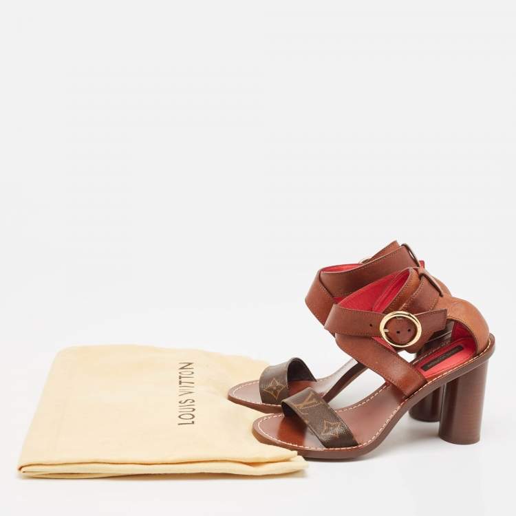 Pre Owned Louis Vuitton Brown Monogram Canvas and Leather Ocean Drive Sandals Size 37.5