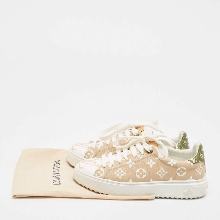Pre Owned Louis Vuitton Beige/White Monogram Giant Canvas Time Out Sneakers Size 38.5