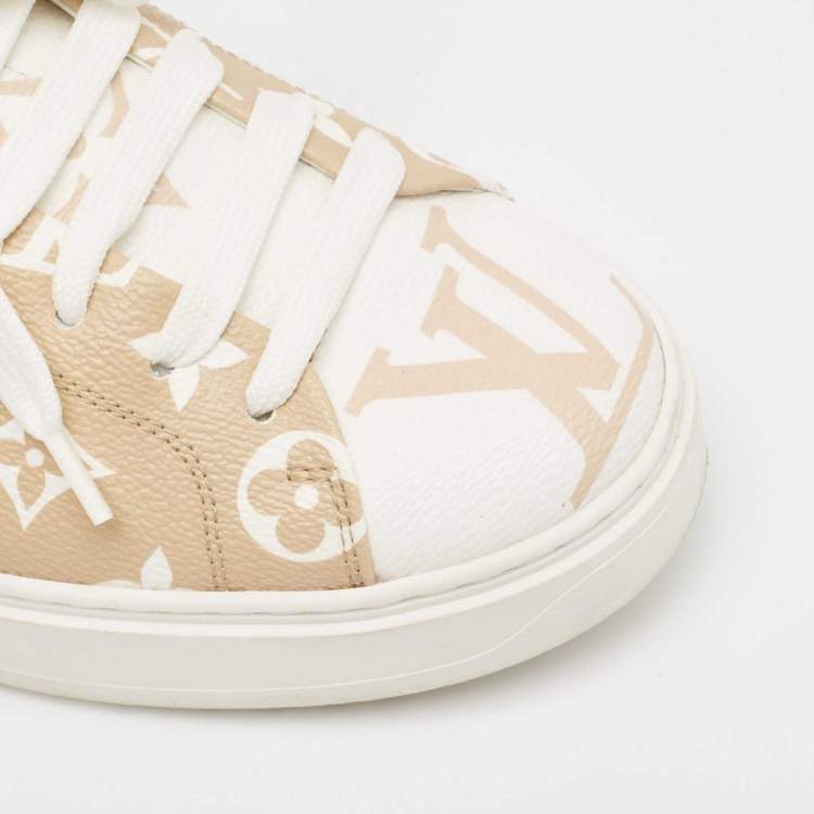 Pre Owned Louis Vuitton Beige/White Monogram Giant Canvas Time Out Sneakers Size 38.5