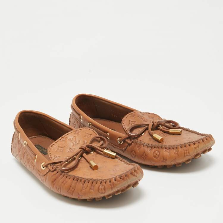 Pre Owned Louis Vuitton Brown Leather Gloria Loafers Size 38
