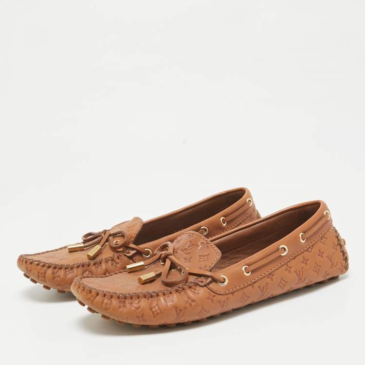Pre Owned Louis Vuitton Brown Leather Gloria Loafers Size 38
