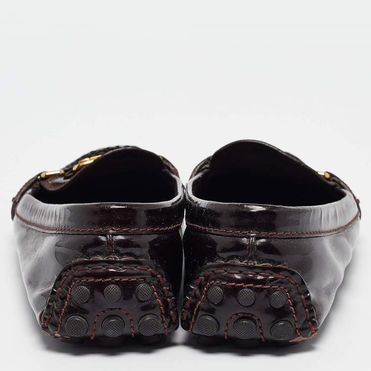 Pre Owned Louis Vuitton Burgundy Patent Leather Oxford Loafers Size 40