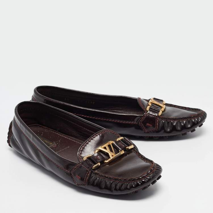 Pre Owned Louis Vuitton Burgundy Patent Leather Oxford Loafers Size 40