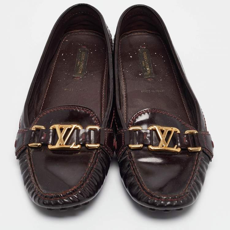 Pre Owned Louis Vuitton Burgundy Patent Leather Oxford Loafers Size 40