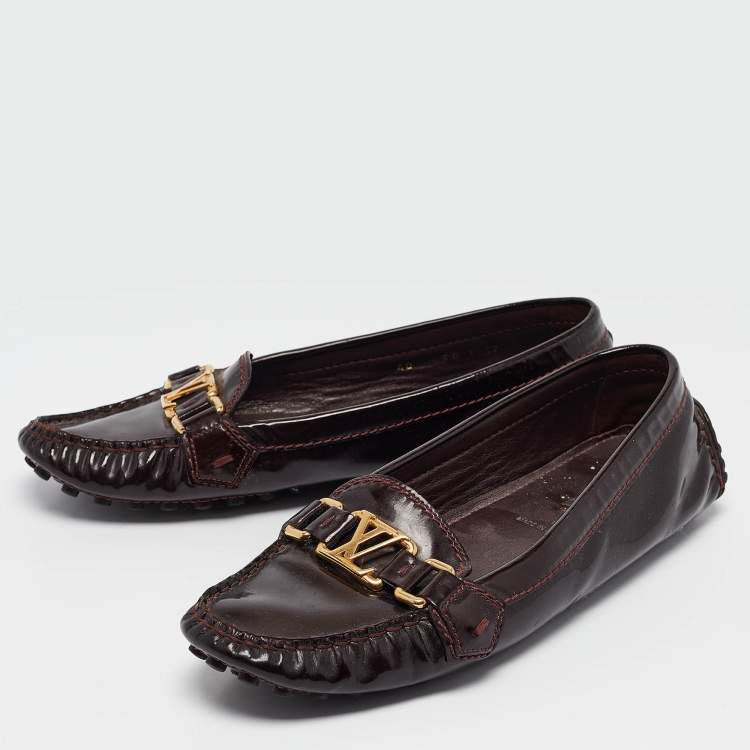 Pre Owned Louis Vuitton Burgundy Patent Leather Oxford Loafers Size 40