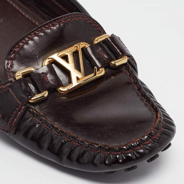 Pre Owned Louis Vuitton Burgundy Patent Leather Oxford Loafers Size 40