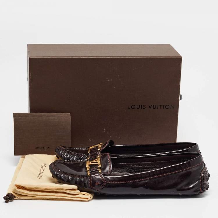 Pre Owned Louis Vuitton Burgundy Patent Leather Oxford Loafers Size 40