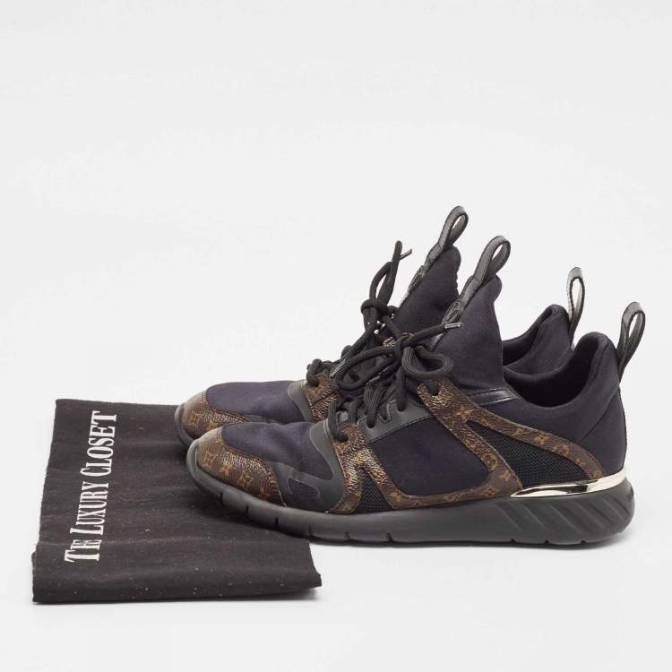 Pre Owned Louis Vuitton Brown/Black Monogram Canvas Neoprene Run Away Low Top Sneakers 37