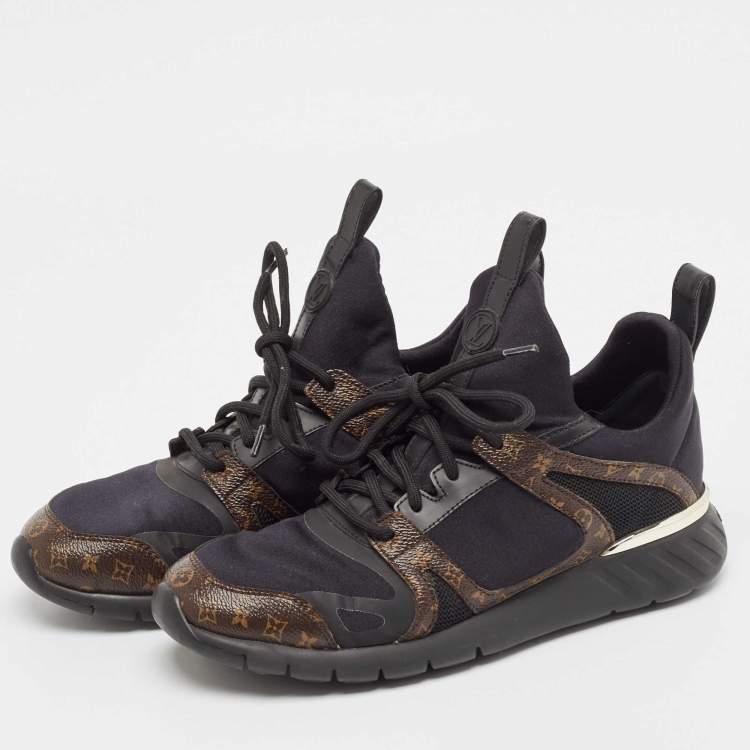 Pre Owned Louis Vuitton Brown/Black Monogram Canvas Neoprene Run Away Low Top Sneakers 37