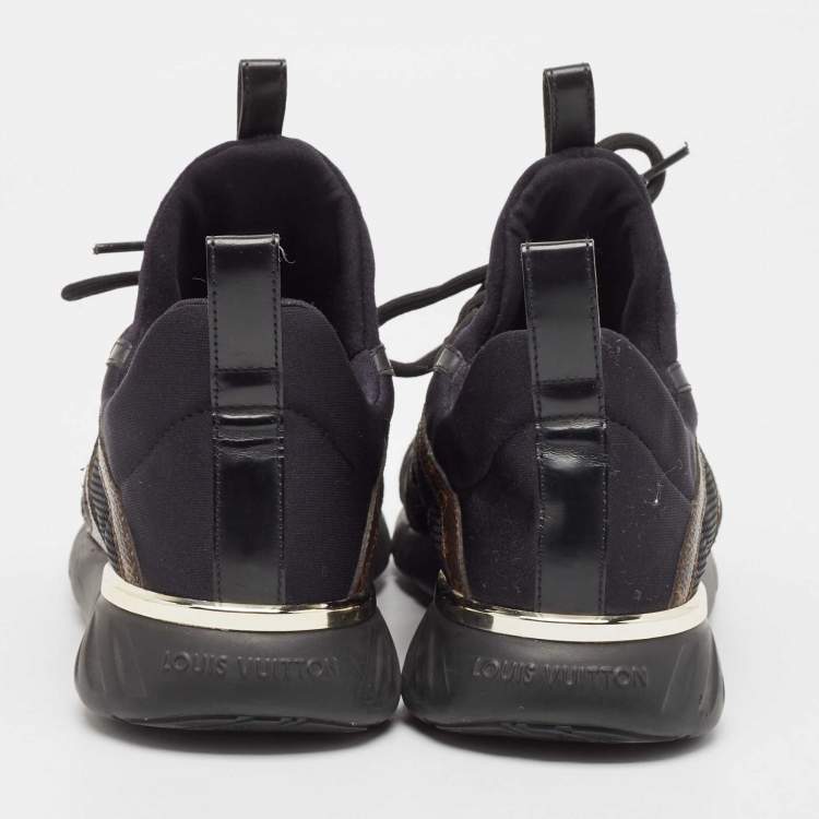 Pre Owned Louis Vuitton Brown/Black Monogram Canvas Neoprene Run Away Low Top Sneakers 37