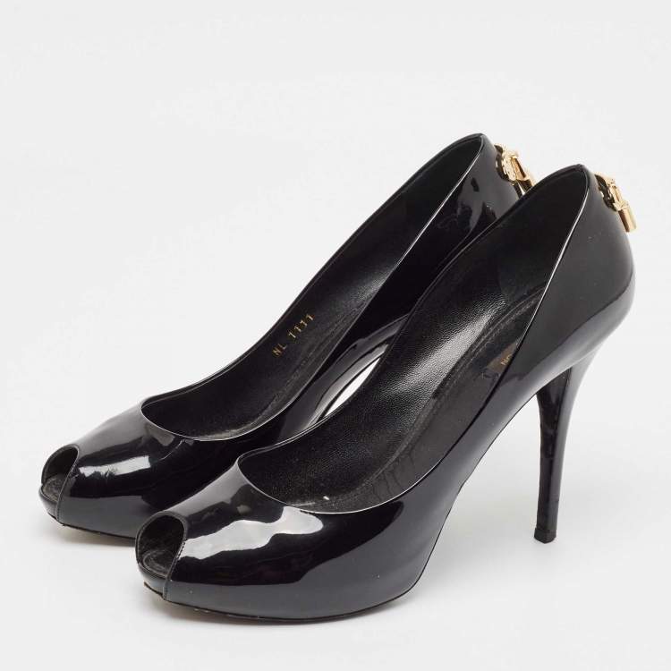 Pre Owned Louis Vuitton Black Patent Leather Oh Really! Peep Toe Pumps Size 42