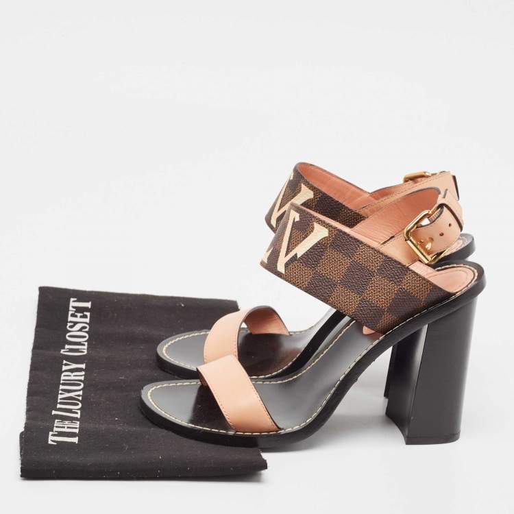 Pre Owned Louis Vuitton Beige/Brown Monogram Canvas and Leather Passenger Ankle Strap Sandals Size 38