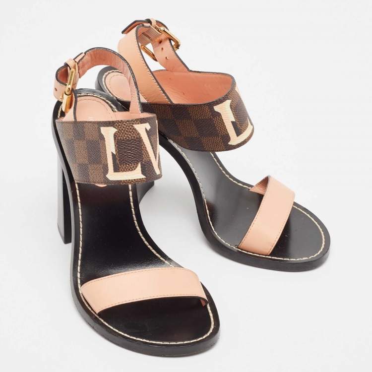Pre Owned Louis Vuitton Beige/Brown Monogram Canvas and Leather Passenger Ankle Strap Sandals Size 38