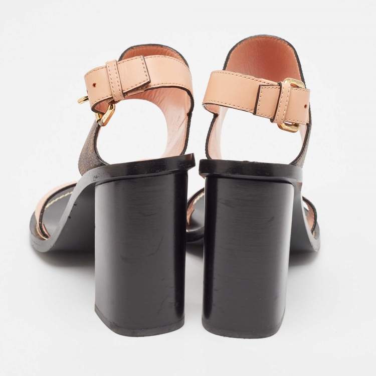Pre Owned Louis Vuitton Beige/Brown Monogram Canvas and Leather Passenger Ankle Strap Sandals Size 38