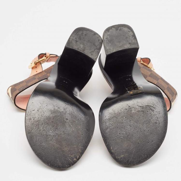 Pre Owned Louis Vuitton Beige/Brown Monogram Canvas and Leather Passenger Ankle Strap Sandals Size 38