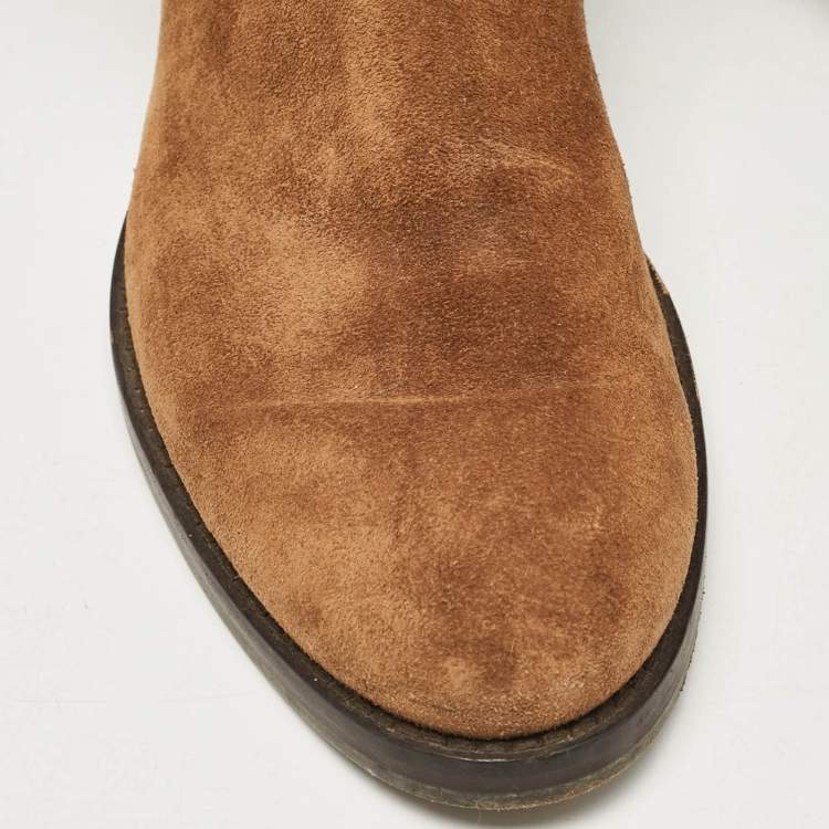 Pre Owned Louis Vuitton Brown Suede Knee Length Boots Size 37