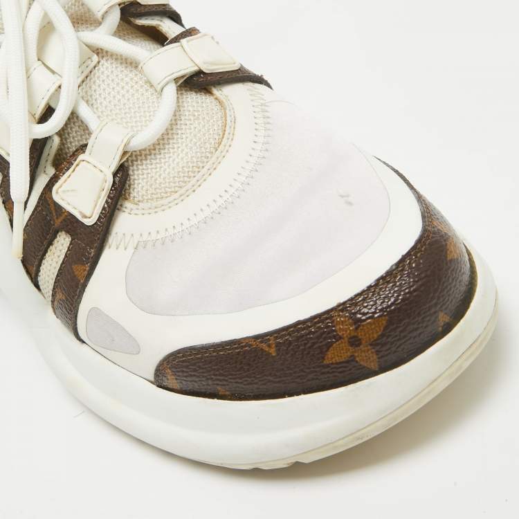 Pre Owned Louis Vuitton White Mesh and Monogram Canvas Archlight Sneakers Size 39