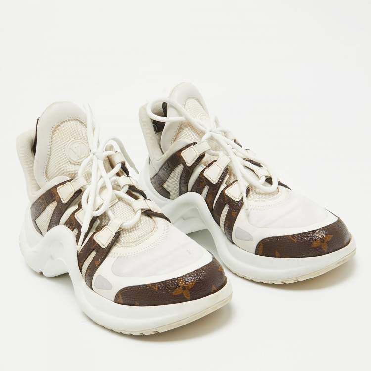 Pre Owned Louis Vuitton White Mesh and Monogram Canvas Archlight Sneakers Size 39