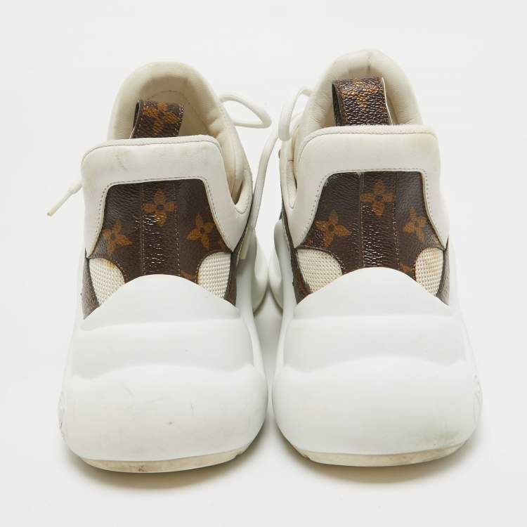 Pre Owned Louis Vuitton White Mesh and Monogram Canvas Archlight Sneakers Size 39