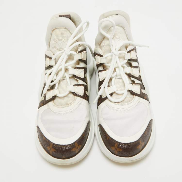 Pre Owned Louis Vuitton White Mesh and Monogram Canvas Archlight Sneakers Size 39