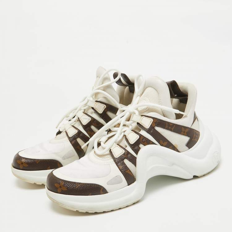 Pre Owned Louis Vuitton White Mesh and Monogram Canvas Archlight Sneakers Size 39