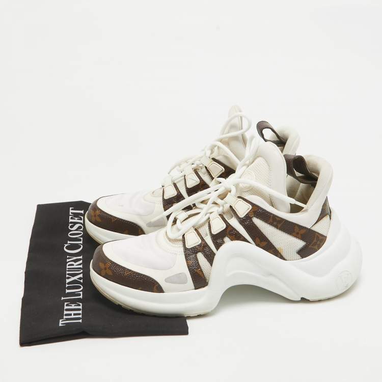 Pre Owned Louis Vuitton White Mesh and Monogram Canvas Archlight Sneakers Size 39