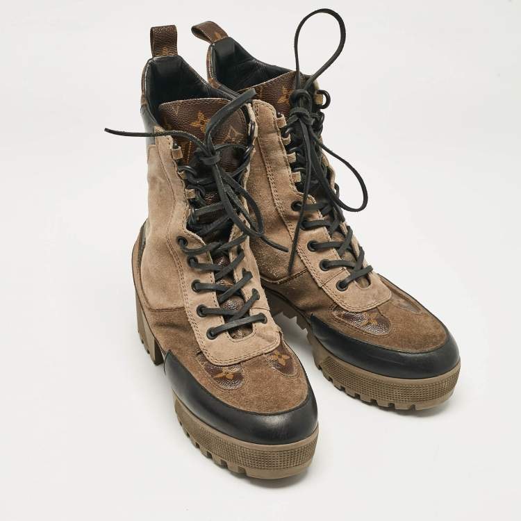 مملوكة مسبقًا Louis Vuitton Beige Suede and Monogram Canvas Laureate Desert Boots Size 39.5