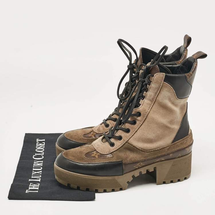 مملوكة مسبقًا Louis Vuitton Beige Suede and Monogram Canvas Laureate Desert Boots Size 39.5