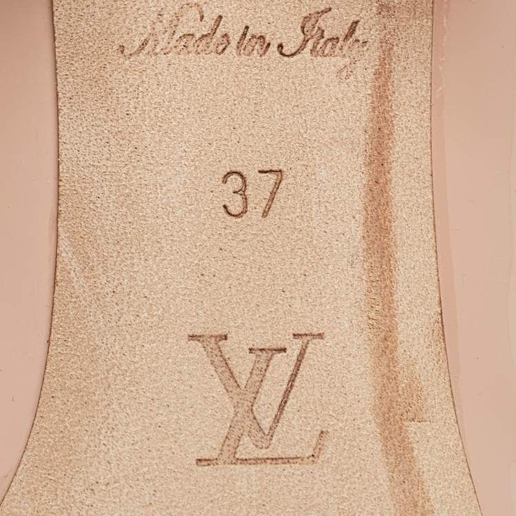 Pre Owned Louis Vuitton Beige Patent Leather Block Heel Pumps Size 37