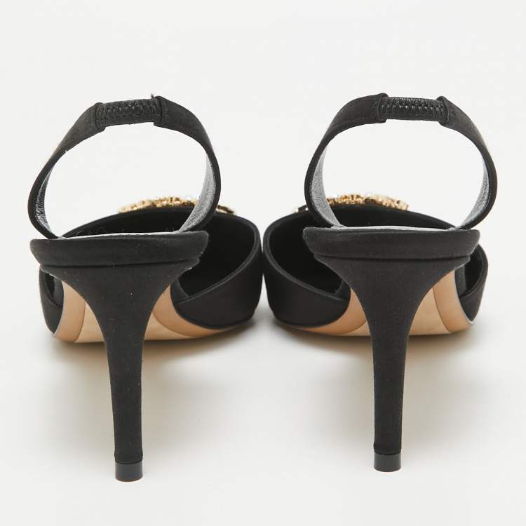 Pre Owned Louis Vuitton Black Satin Met Slingback Pumps Size 40