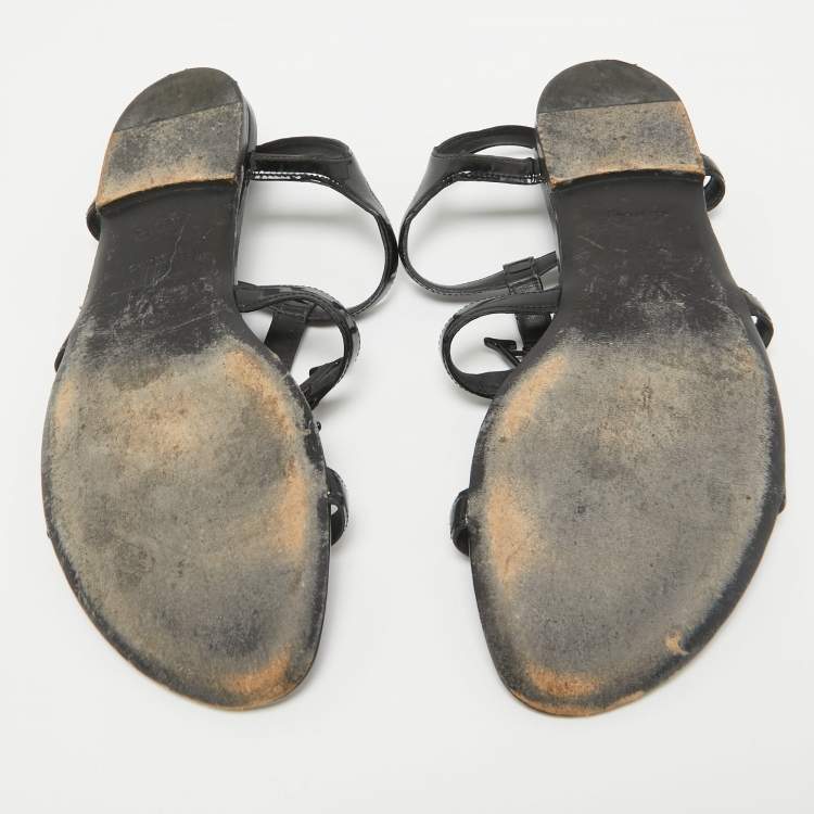Pre Owned Louis Vuitton Black Patent Leather Paradiso Flat Sandals Size 40