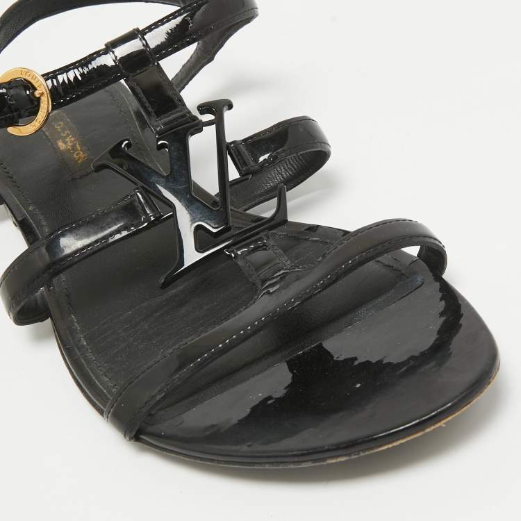 Pre Owned Louis Vuitton Black Patent Leather Paradiso Flat Sandals Size 40