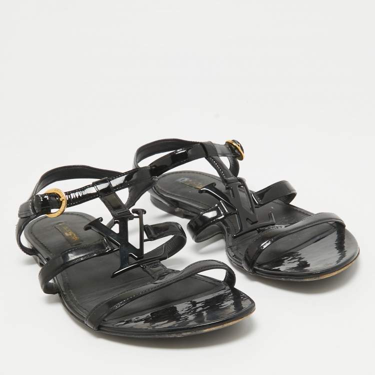 Pre Owned Louis Vuitton Black Patent Leather Paradiso Flat Sandals Size 40