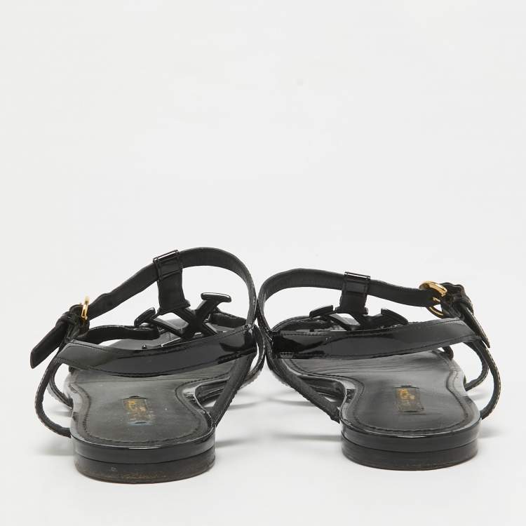 Pre Owned Louis Vuitton Black Patent Leather Paradiso Flat Sandals Size 40