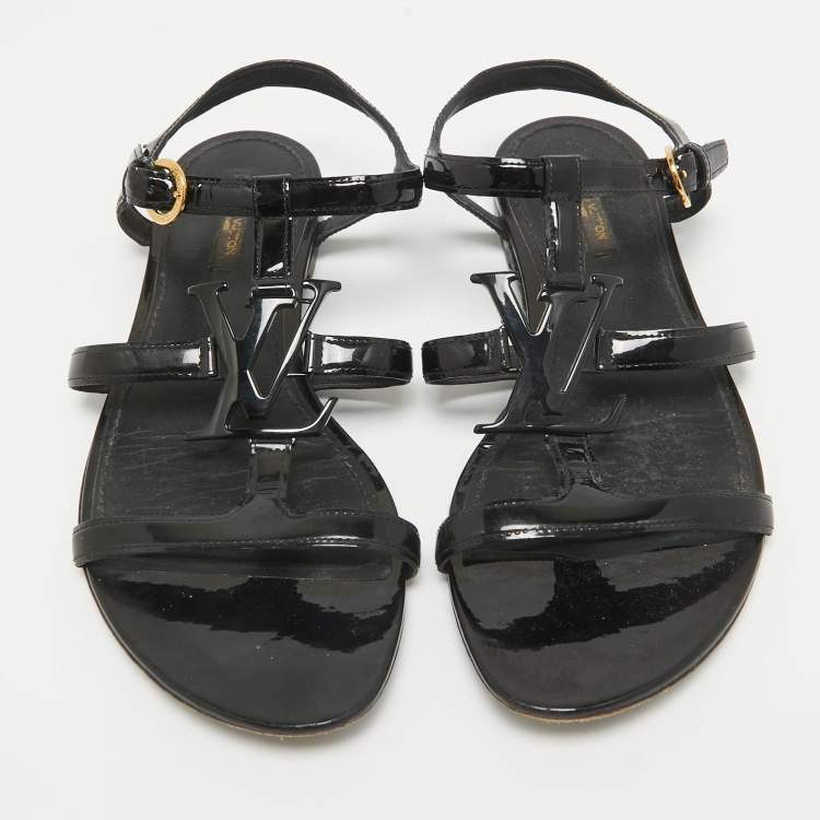 Pre Owned Louis Vuitton Black Patent Leather Paradiso Flat Sandals Size 40