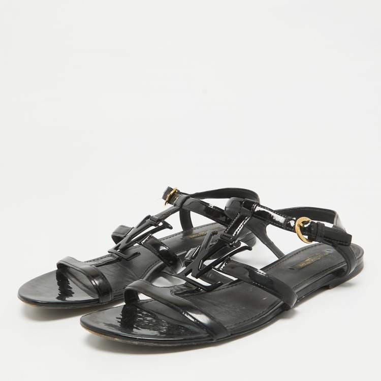 Pre Owned Louis Vuitton Black Patent Leather Paradiso Flat Sandals Size 40
