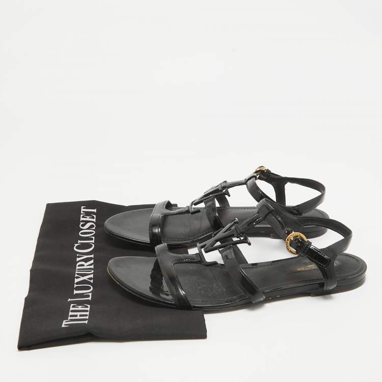 Pre Owned Louis Vuitton Black Patent Leather Paradiso Flat Sandals Size 40