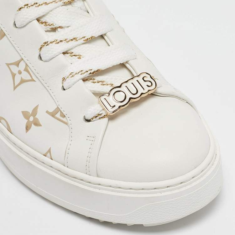 مملوكة مسبقًا Louis Vuitton White/Gold Monogram Leather Time Out Sneakers Size 37.5